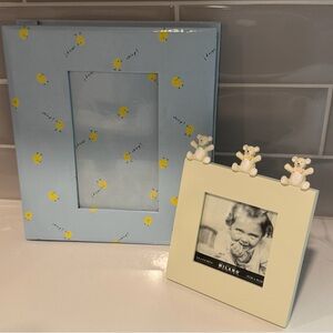 Lot of 2 - picture frame with cute bears on top and photo album with chicks
